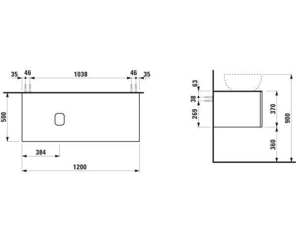 Laufen IL BAGNO ALESSI One Schubladenelement 1200, Ausschnitt links, zu WT H818974