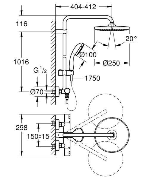 Grohe Vitalio Start System 250 Duschsystem schwarz 266772430 Zeichnung