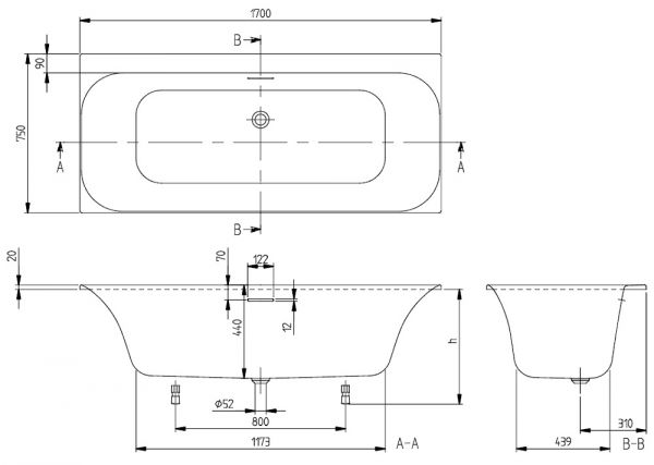 Villeroy&Boch Loop&Friends Rechteck-Badewanne 170x75