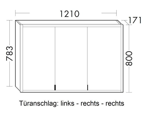 Burgbad rl20 Spiegelschrank 121x80cm mit Lichtrahmen, 3 Türen, Türanschlag links SPVK120LF6947