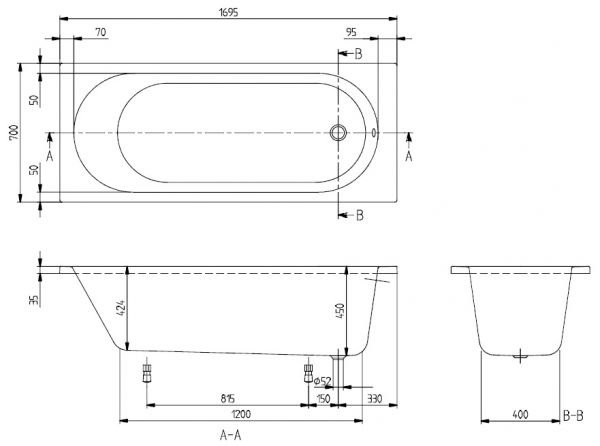 Villeroy&Boch O.Novo Rechteck-Badewanne 170x70cm 