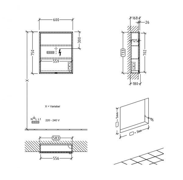 Villeroy&Boch My View Now LED-Einbau-Spiegelschrank 60x75cm