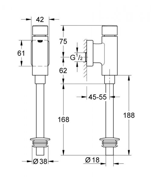 Grohe Rondo Urinal-Druckspüler mit integrierter Vorabsperrung, chrom