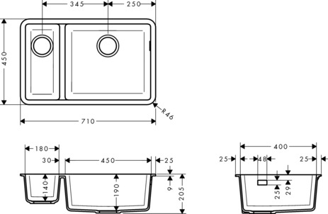 Hansgrohe S51 S510-U635 Unterbauspüle 180/450 mit Zusatzbecken