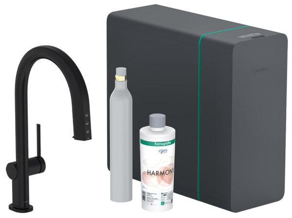 Hansgrohe Aqittura M91 Küchenarmatur mit SodaSystem 210 Starter Set, mit sBox lite, schwarz matt 76839670