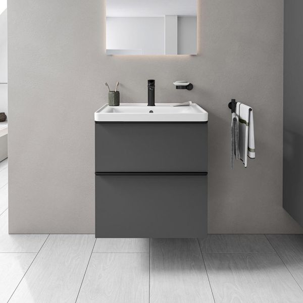 Duravit D-Neo Möbelset 60cm aus Waschbecken mit Unterschrank in graphit matt, Griffleiste in schwarz matt DE0147049490000