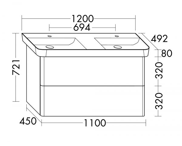 Burgbad Iveo Mineralguss-Doppelwaschtisch mit Unterschrank und LED-Beleuchtung, 2 Auszüge, 120cm SFFU120F2833C0001G0169