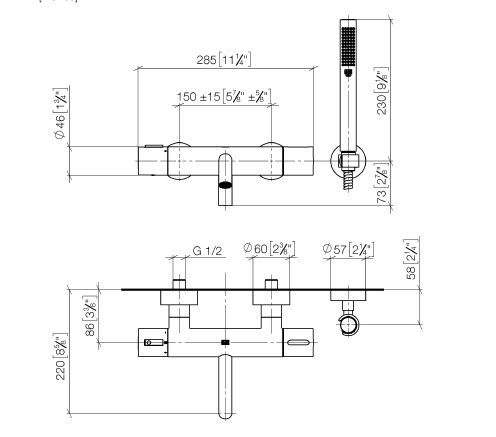 Dornbracht Meta Wannen-Thermostat für Wandmontage mit Schlauchbrausegarnitur