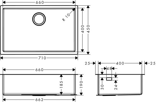 Hansgrohe S71 S719-U660 Unterbauspüle 660, edelstahl