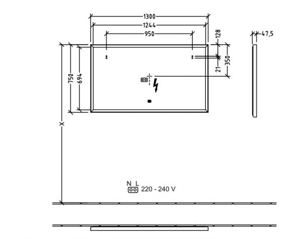 Villeroy&Boch Subway 3.0 LED-Spiegel, mit Sensordimmer, 130x75cm, weiß matt A4631300_2