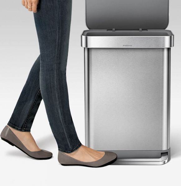 simplehuman rechteckiger Doppelfach Treteimer mit Beutelfach, 58 Liter CW2054 CW2025