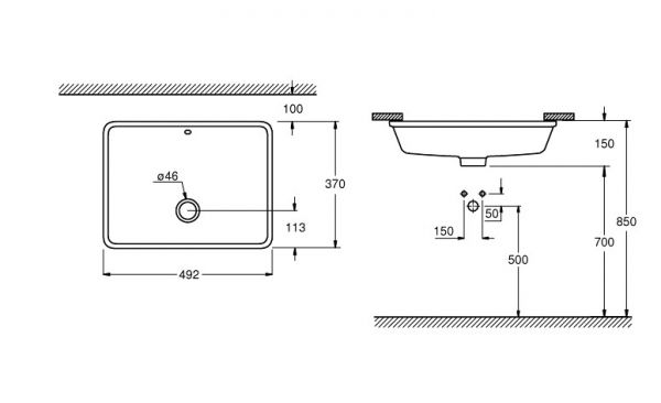 Grohe Cube Keramik Einbauwaschtisch von unten 50x37cm, weiß PureGuard