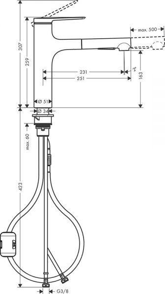 Hansgrohe Zesis M33 Küchenarmatur 160 2jet edelstahl 74801800