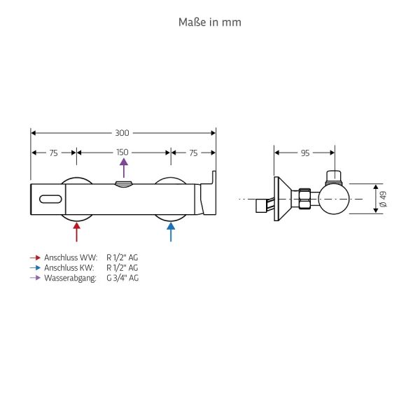 WimTec ECOSAN S4 KB HyPlus Aufputzduscharmatur 6V Batteriebetrieb, chrom