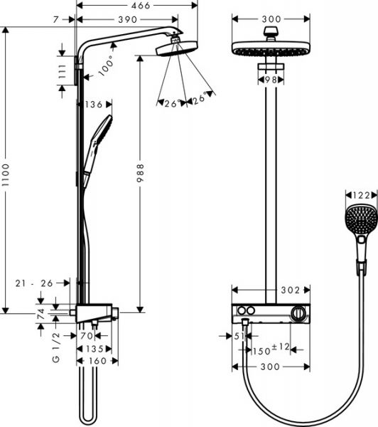 Hansgrohe Raindance Select E 300 2jet ShowerTablet Showerpipe, chrom