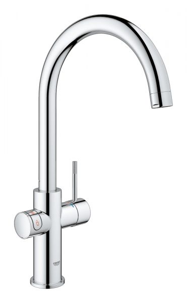 Grohe Red Duo Einhand-Spültischbatterie, C-Auslauf, Armatur und Boiler Größe L, chrom