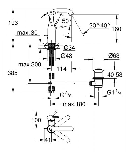 Grohe Essence Waschtischbatterie, schwenkbarer U-Auslauf, wassersparend, hard graphite gebürstet