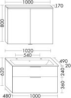 Vorschau: Burgbad Eqio Slim Badmöbel-Set LED-Spiegelschrank, Waschtisch mit Unterschrank 102cm, 2 Hahnlöcher