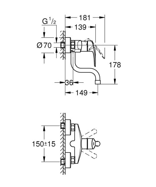 Grohe Eurosmart Spültischbatterie, Wandmontage, Ausladung 14,9cm, chrom