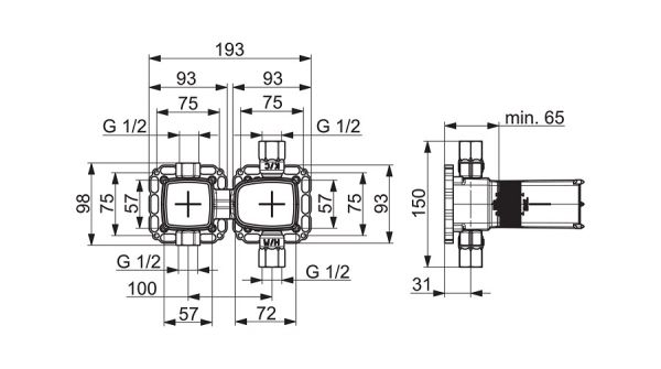 Hansa Hansamatrix Unterputz-Einbaukörper, Thermostat-Batterie, mit 2-Wege-Umstellung