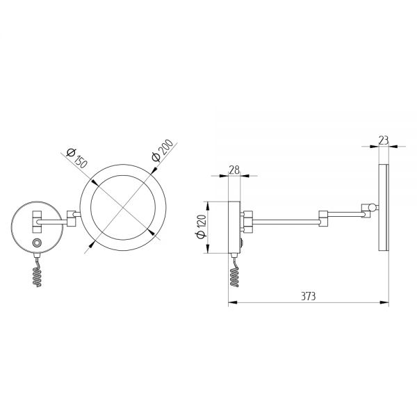 Avenarius LED-Kosmetikspiegel 5-fach, mit Spiralkabel, Wandmodell, chrom