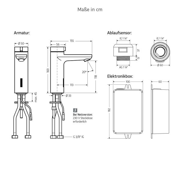 WimTec SMART TH HyPlus secure berührungslose Waschtischarmatur 230V Netzbetrieb, schwarz matt