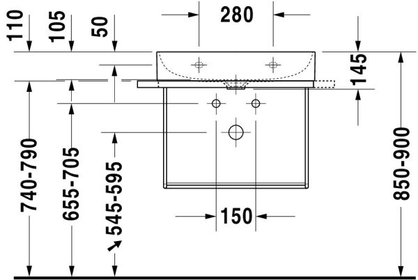 Duravit DuraSquare Waschtisch rechteckig 60x47cm, mit Hahnloch, ohne Überlauf, weiß