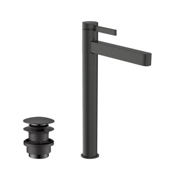 hansgrohe Finoris Waschtischarmatur 260 für Waschschüsseln mit Push-Open Ablaufgarnitur, brushed black chrome 76070340