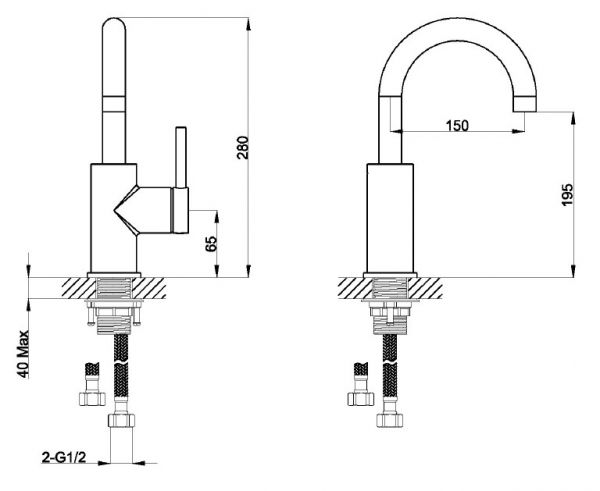 Avenarius Linie 280 Waschtisch-Einhebelmischbatterie mit Schaftventil, hoher Auslauf, chrom