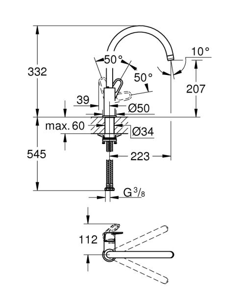 Grohe Start Flow Einhand-Spültischbatterie, C-Auslauf, schwenkbar, chrom