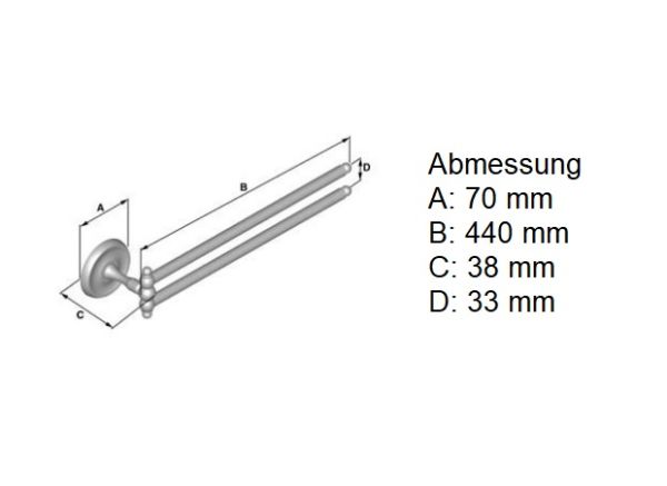 Smedbo Villa schwenkbare Handtuchstange 44cm, messing poliert