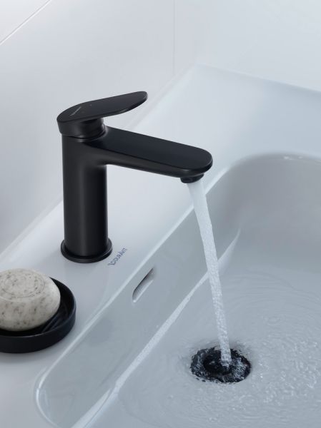 Duravit Wave Einhebel-Waschtischarmatur M mit Zugstangen-Ablaufgarnitur, schwarz matt WA1020001046