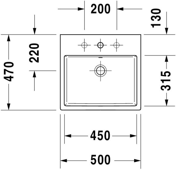 Duravit Vero Air Waschtisch rechteckig 50x47cm, mit 1 Hahnloch und Überlauf, weiß 2350500000