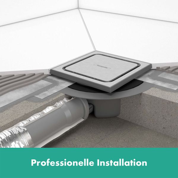 Hansgrohe RainDrain Spot Komplettset 15/15cm Punktablauf & Installationsset, edelstahl gebürstet