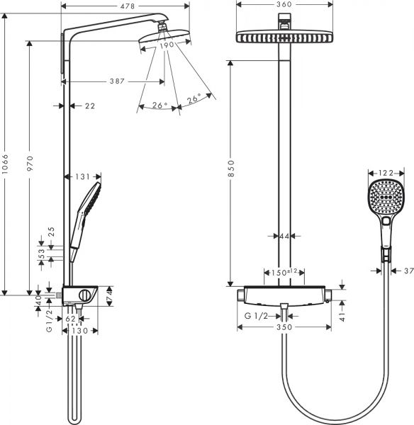 Hansgrohe Raindance Select E 360 1jet Showerpipe EcoSmart 9 l/min