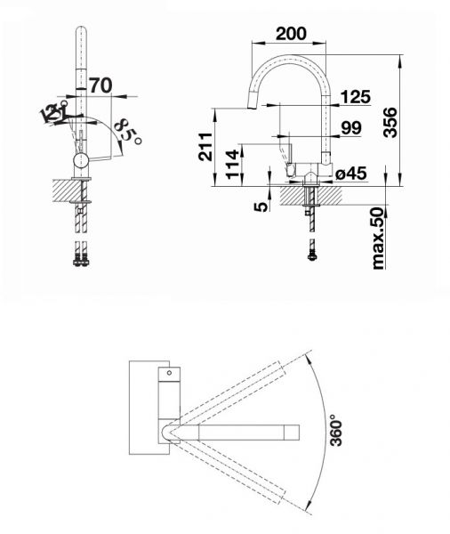 Blanco Coressa-F Küchen-Einhebelmischer für Vorfenstermontage, Hebel links, chrom