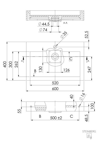 Steinberg Serie 444 Waschtisch matt weiß 4447100W tech. Zeich.