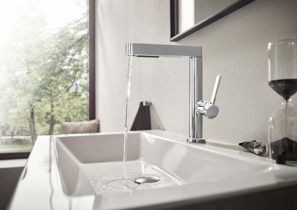 Hansgrohe Finoris Einhebel-Waschtischarmatur 230 mit Ausziehbrause, 2 Strahlarten und Push-Open Ablaufgarnitur, chrom 76063000