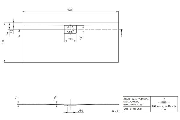 Villeroy&Boch Architectura MetalRim Duschwanne, 170x70cm, weiß UDA1770ARA215V-01