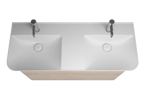 Burgbad Iveo Mineralguss-Doppelwaschtisch mit Unterschrank und LED-Beleuchtung, 2 Auszüge, 120cm eiche dekor cashmere