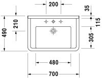 Vorschau: Duravit Starck 3 Möbel-Waschtisch rechteckig 70x49cm, mit 1 Hahnloch, mit Überlauf, weiß 0304700000