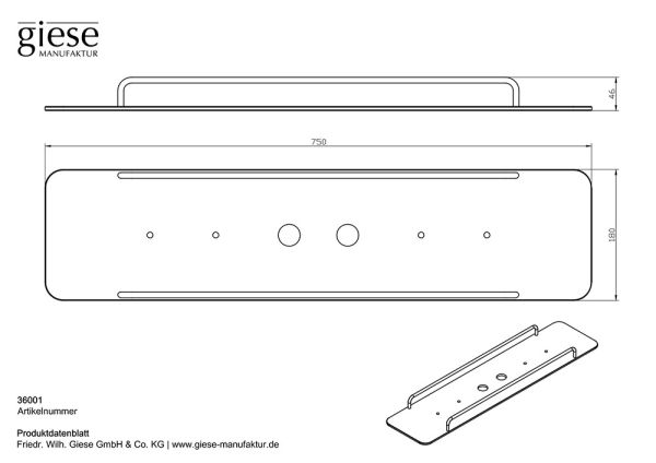 Giese Flatbord Wannenbrücke mit Reling B: 850mm, weiß/schwarz matt