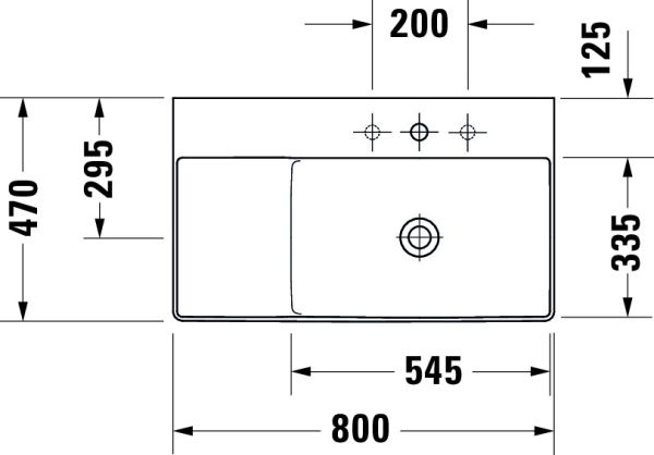 Duravit DuraSquare Waschtisch 80x47cm, mit Hahnloch, ohne Überlauf, Becken rechts, weiß 2349800041