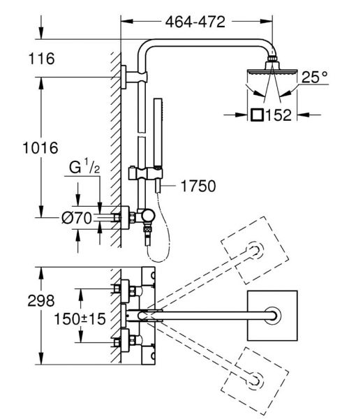 Grohe Euphoria System 152 Duschsystem mit Thermostatbatterie, chrom