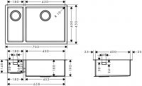 Vorschau: Hansgrohe S71 S719-U655 Unterbauspüle 180/450 mit Zusatzbecken, edelstahl