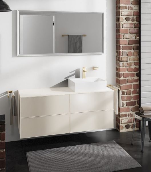 hansgrohe Xevolos E Unterschrank 137cm für Aufsatzwaschtisch rechts mit Konsole, 4 Schubkästen, sandbeige matt sandbeige metallic 54240790