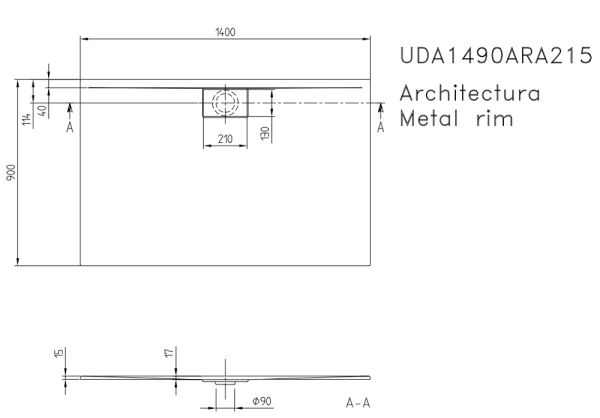 Villeroy&Boch Architectura MetalRim Duschwanne inkl. Antirutsch (VILBOGRIP),140x90cm, weiß UDA1490ARA215GV-01