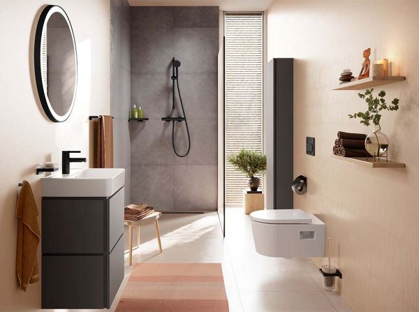 hansgrohe Activera Select S Brausesystem Aufputz mit Thermostat, EcoSmart, schwarz matt
