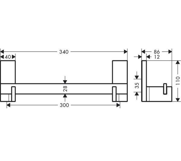 Axor Universal Rectangular Haltestange, 34cm, chrom