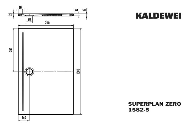 Kaldewei Superplan Zero bodenebene Duschfläche 70x150cm, mit Wannenträger extraflach, Mod.1582-5